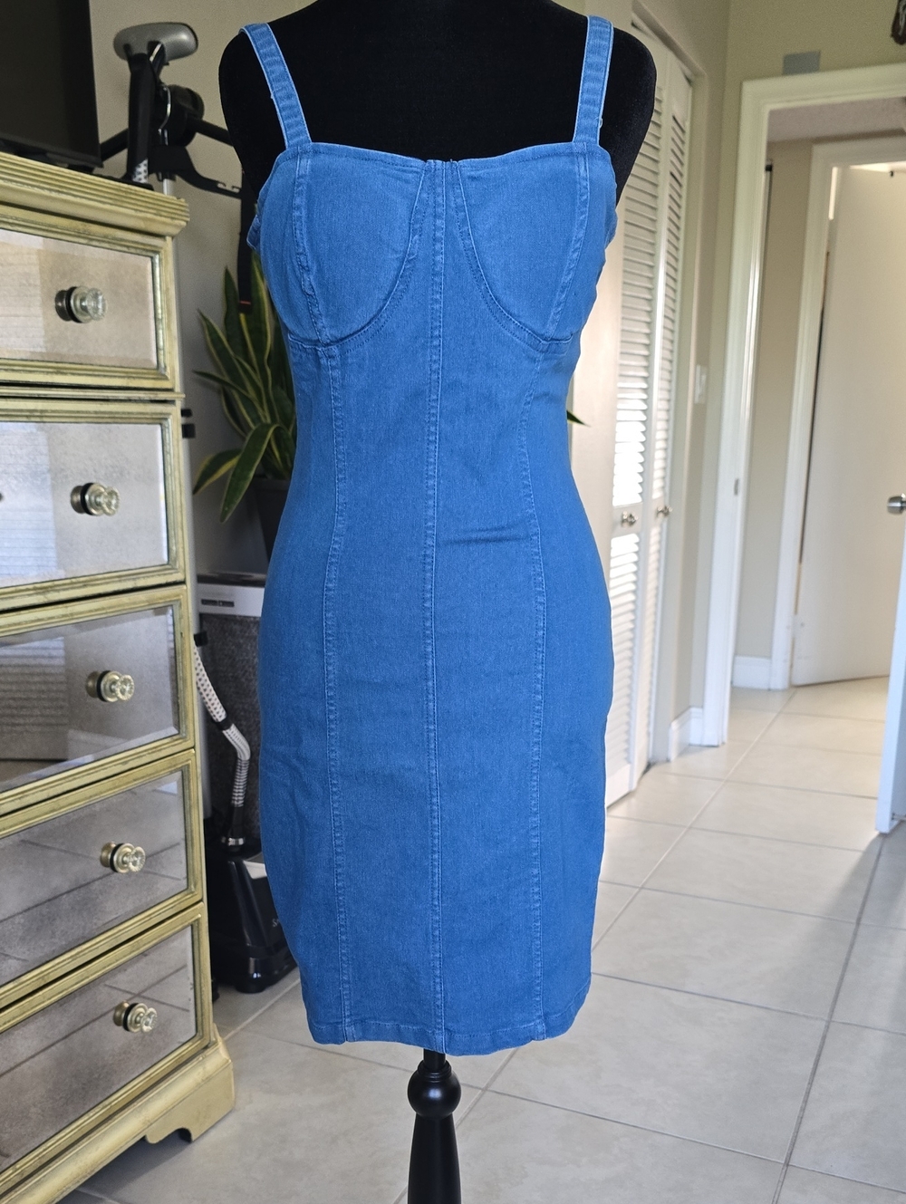 Blue Denim Bodycon Dress with Bustier Straps